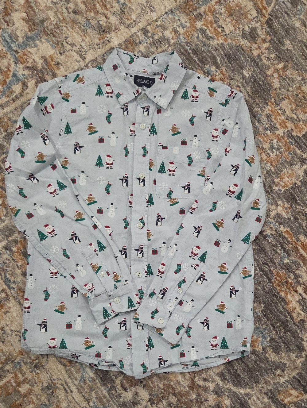 The Children's Place Light Blue Holiday Character Button-Down Shirt